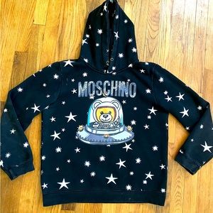 Moschino Black Spaceship Teddy Hoodie Sweatshirt Women 2XL